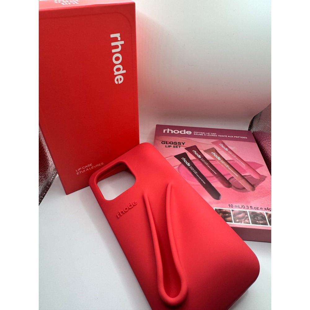 Rhode Peptide Lip Tint Glossy Lip Set with Red Silicone Lip Case Bundle NWOT